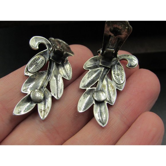 Sterling Silver Leaf Nature Clip On Earrings Vintage Wedding Engagement - Picture 5 of 7
